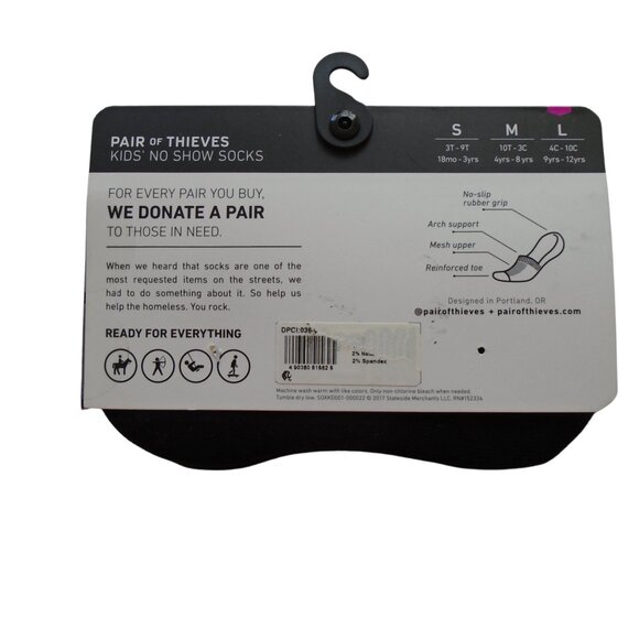 Pair of Thieves Kids No Show Socks Pair of 3 Lrg 9-12 Black and White K998 - Picture 3 of 3